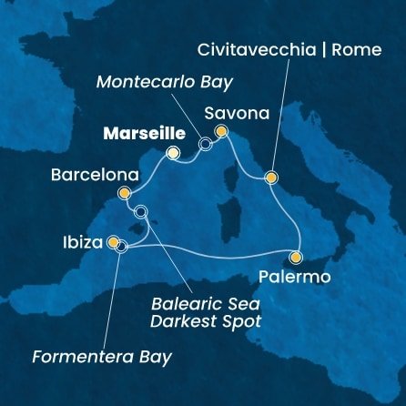 Francie, Španělsko, Itálie z Marseille na lodi Costa Toscana
