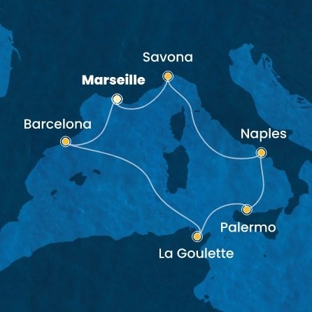 Francie, Itálie, Tunisko, Španělsko z Marseille na lodi Costa Pacifica