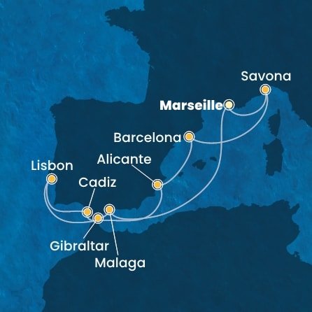 Francie, Itálie, Španělsko, Portugalsko, Velká Británie z Marseille na lodi Costa Diadema