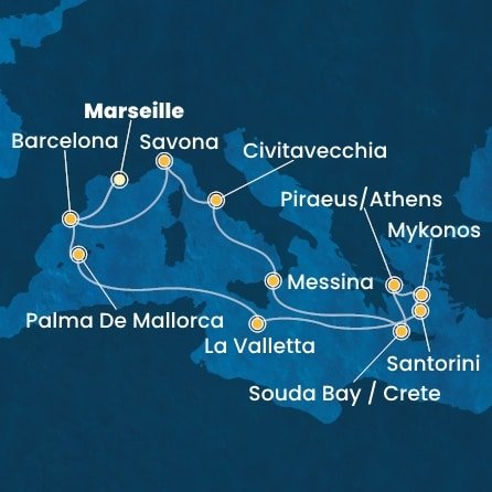 Francie, Španělsko, Malta, Řecko, Itálie z Marseille na lodi Costa Fascinosa