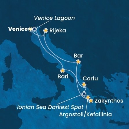 Itálie, Řecko, Černá Hora, Chorvatsko z Marghery na lodi Costa Deliziosa