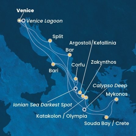 Itálie, Řecko, Černá Hora, Chorvatsko z Marghery na lodi Costa Deliziosa