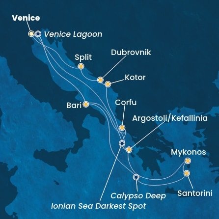 Itálie, Řecko, Černá Hora, Chorvatsko z Marghery na lodi Costa Deliziosa