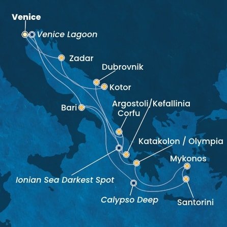 Itálie, Řecko, Chorvatsko, Černá Hora z Marghery na lodi Costa Deliziosa