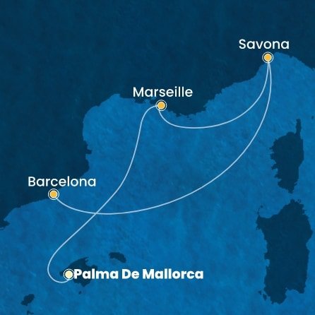 Španělsko, Francie, Itálie z Palma de Mallorca na lodi Costa Diadema