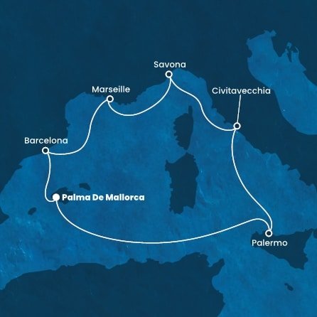 Španělsko, Itálie, Francie z Palma de Mallorca na lodi Costa Smeralda