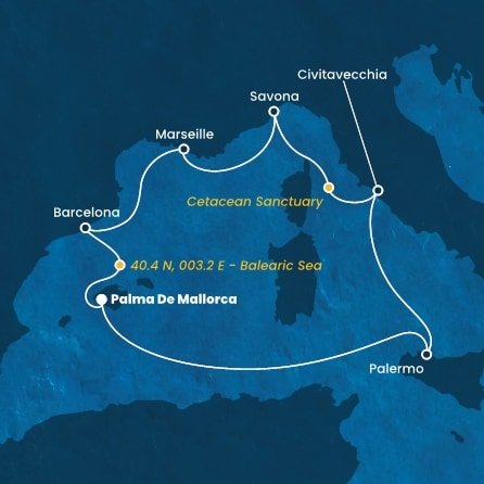 Španělsko, Itálie, Francie z Palma de Mallorca na lodi Costa Toscana
