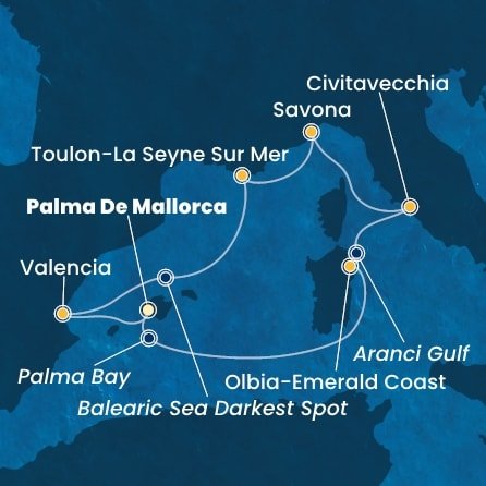 Španělsko, Itálie, Francie z Palma de Mallorca na lodi Costa Pacifica