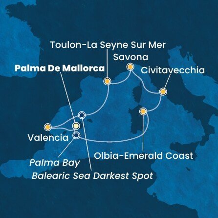 Španělsko, Itálie, Francie z Palma de Mallorca na lodi Costa Pacifica