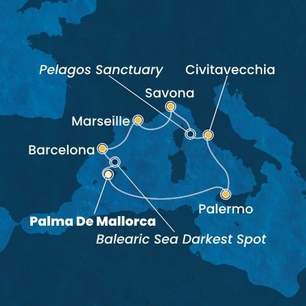 Španělsko, Itálie, Francie z Palma de Mallorca na lodi Costa Toscana