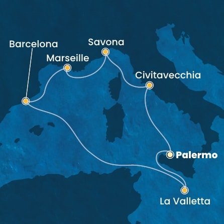 Itálie, Francie, Španělsko, Malta z Palerma na lodi Costa Pacifica