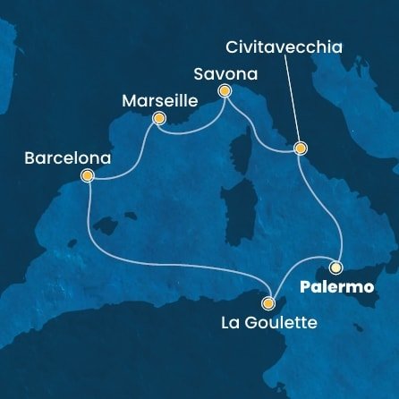 Itálie, Francie, Španělsko, Tunisko z Palerma na lodi Costa Pacifica