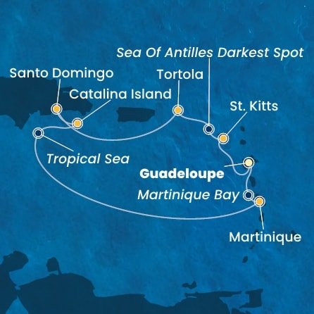 Guadeloupe, Svatý Kryštof a Nevis, Britské Panenské ostrovy, Dominikánská republika, Martinik z Pointe-à-Pitre, Guadeloupe na lodi Costa Fascinosa