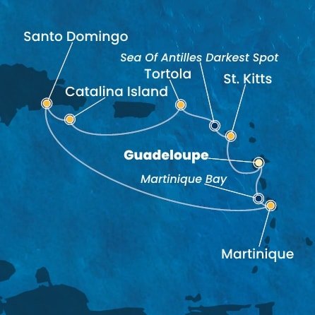 Guadeloupe, Svatý Kryštof a Nevis, Britské Panenské ostrovy, Dominikánská republika, Martinik z Pointe-à-Pitre na lodi Costa Favolosa