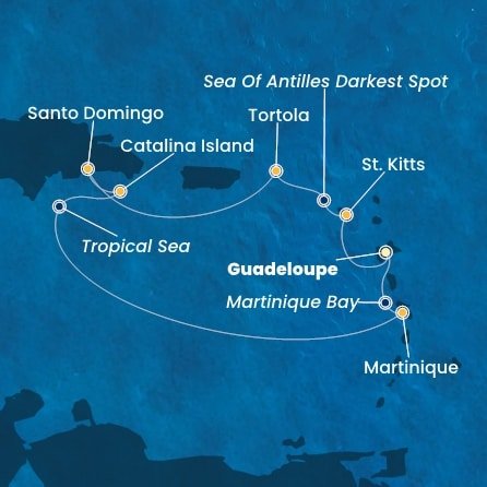 Guadeloupe, Svatý Kryštof a Nevis, Britské Panenské ostrovy, Dominikánská republika, Martinik z Pointe-à-Pitre na lodi Costa Fascinosa