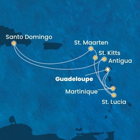 Guadeloupe, Svatá Lucie, Svatý Kryštof a Nevis, Svatý Martin, Dominikánská republika, Antigua a Barbuda, Martinik z Pointe-à-Pitre na lodi Costa Favolosa