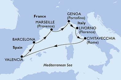 Francie, Itálie, Španělsko z Marseille na lodi MSC Lirica