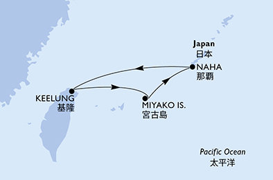 Japonsko, Tchaj-wan z Naha na lodi MSC Bellissima