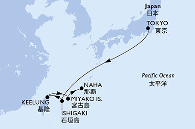 Japonsko, Tchaj-wan z Tokia na lodi MSC Bellissima