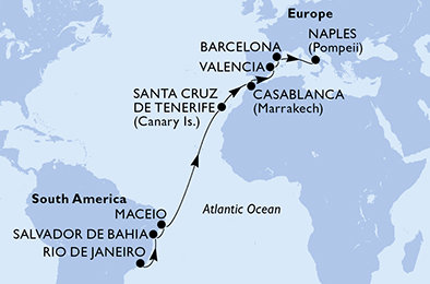 Brazílie, Španělsko, Maroko, Itálie z Rio de Janeira na lodi MSC Divina