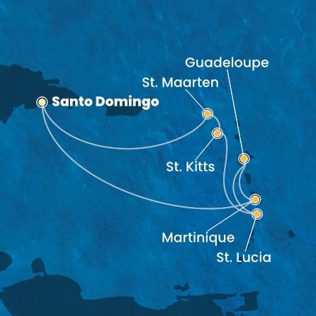 Dominikánská republika, Martinik, Guadeloupe, Svatá Lucie, Svatý Kryštof a Nevis, Svatý Martin ze Santo Dominga na lodi Costa Favolosa
