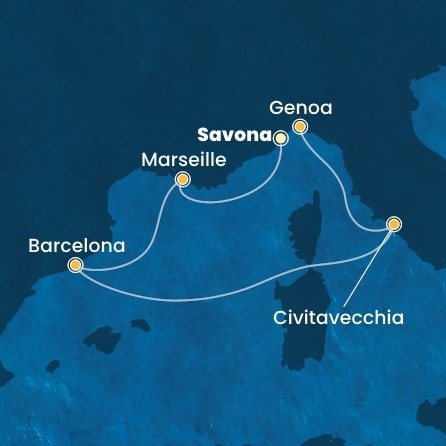 Itálie, Francie, Španělsko ze Savony na lodi Costa Toscana