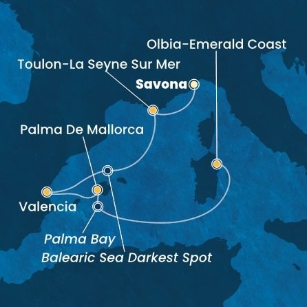 Itálie, Francie, Španělsko ze Savony na lodi Costa Pacifica