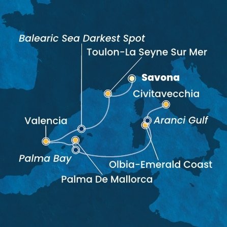 Itálie, Francie, Španělsko, Mallorca, Sardinie ze Savony na lodi Costa Pacifica