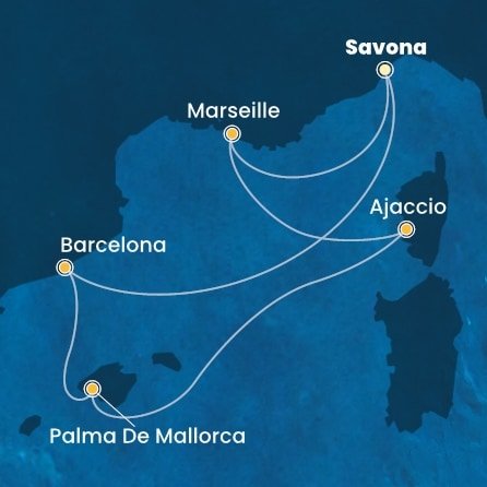 Itálie, Španělsko, Francie ze Savony na lodi Costa Favolosa