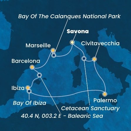 Itálie, Francie, Španělsko ze Savony na lodi Costa Toscana