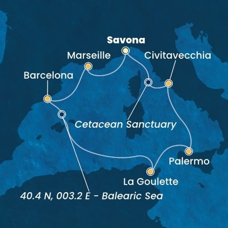 Itálie, Francie, Španělsko, Tunisko ze Savony na lodi Costa Smeralda