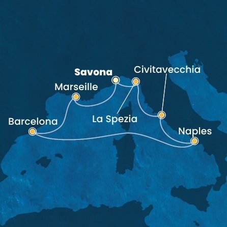 Itálie, Francie, Španělsko ze Savony na lodi Costa Toscana