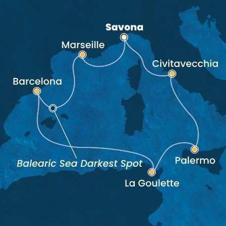 Itálie, Francie, Španělsko, Tunisko ze Savony na lodi Costa Pacifica