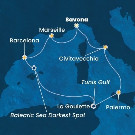 Itálie, Francie, Španělsko, Tunisko ze Savony na lodi Costa Smeralda