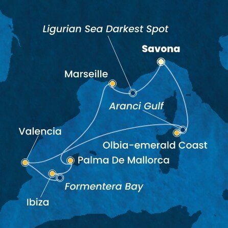 Itálie, Španělsko, Francie,  ze Savony na lodi Costa Fascinosa