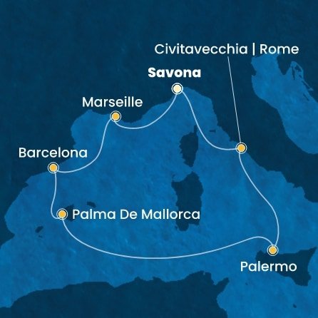 Itálie, Francie, Španělsko ze Savony na lodi Costa Toscana