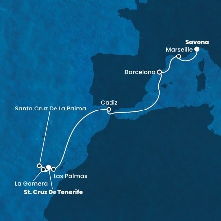 Itálie, Francie, Španělsko, La Gomera ze Savony na lodi Costa Fortuna