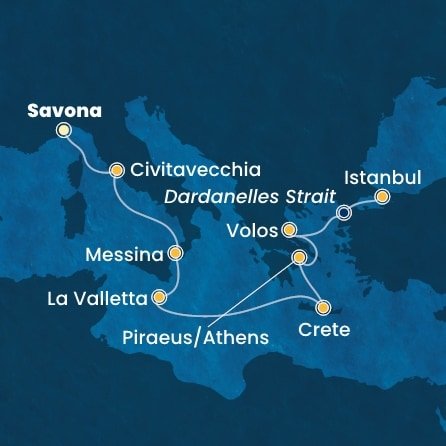 Itálie, Malta, Řecko, Turecko ze Savony na lodi Costa Fortuna