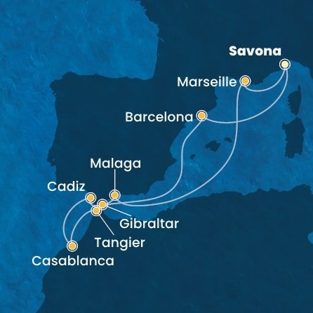 Itálie, Španělsko, Maroko, Velká Británie, Francie ze Savony na lodi Costa Diadema