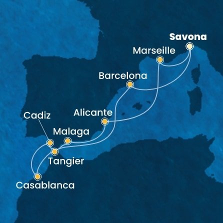 Itálie, Španělsko, Maroko, Francie ze Savony na lodi Costa Diadema