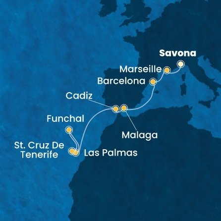 Itálie, Francie, Španělsko, Portugalsko ze Savony na lodi Costa Smeralda
