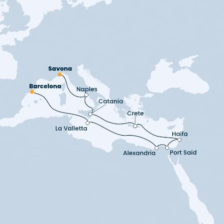 Itálie, Řecko, Izrael, Egypt, Malta, Španělsko ze Savony na lodi Costa Pacifica