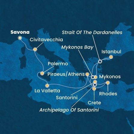 Itálie, Malta, Řecko, Turecko ze Savony na lodi Costa Fortuna