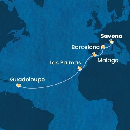 Itálie, Španělsko, Guadeloupe ze Savony na lodi Costa Fascinosa