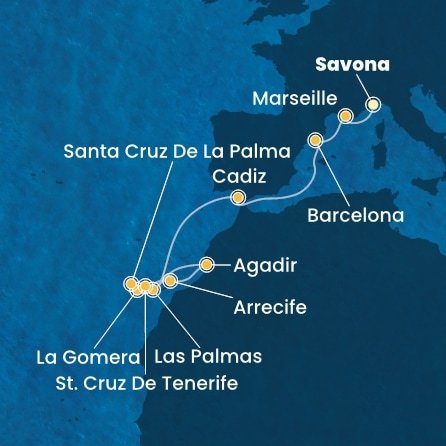 Itálie, Francie, Španělsko, La Gomera, Maroko ze Savony na lodi Costa Fortuna