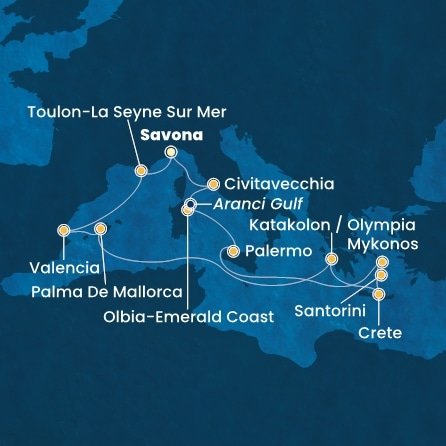Itálie, Francie, Španělsko, Řecko, Kréta ze Savony na lodi Costa Pacifica