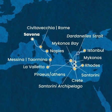 Itálie, Malta, Řecko, Turecko ze Savony na lodi Costa Pacifica