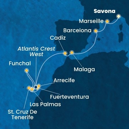Itálie, Francie, Španělsko, Portugalsko ze Savony na lodi Costa Smeralda