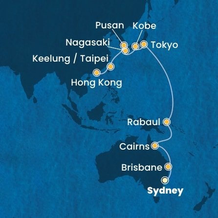 Austrálie, Papua Nová Guinea, Japonsko, Jižní Korea, Tchaj-wan, Čína ze Sydney na lodi Costa Deliziosa