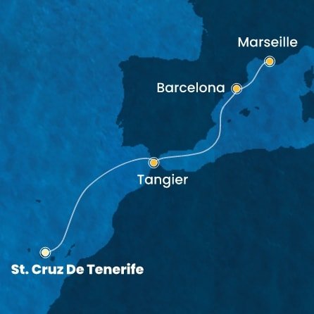 Španělsko, Maroko, Francie z Tenerife na lodi Costa Smeralda